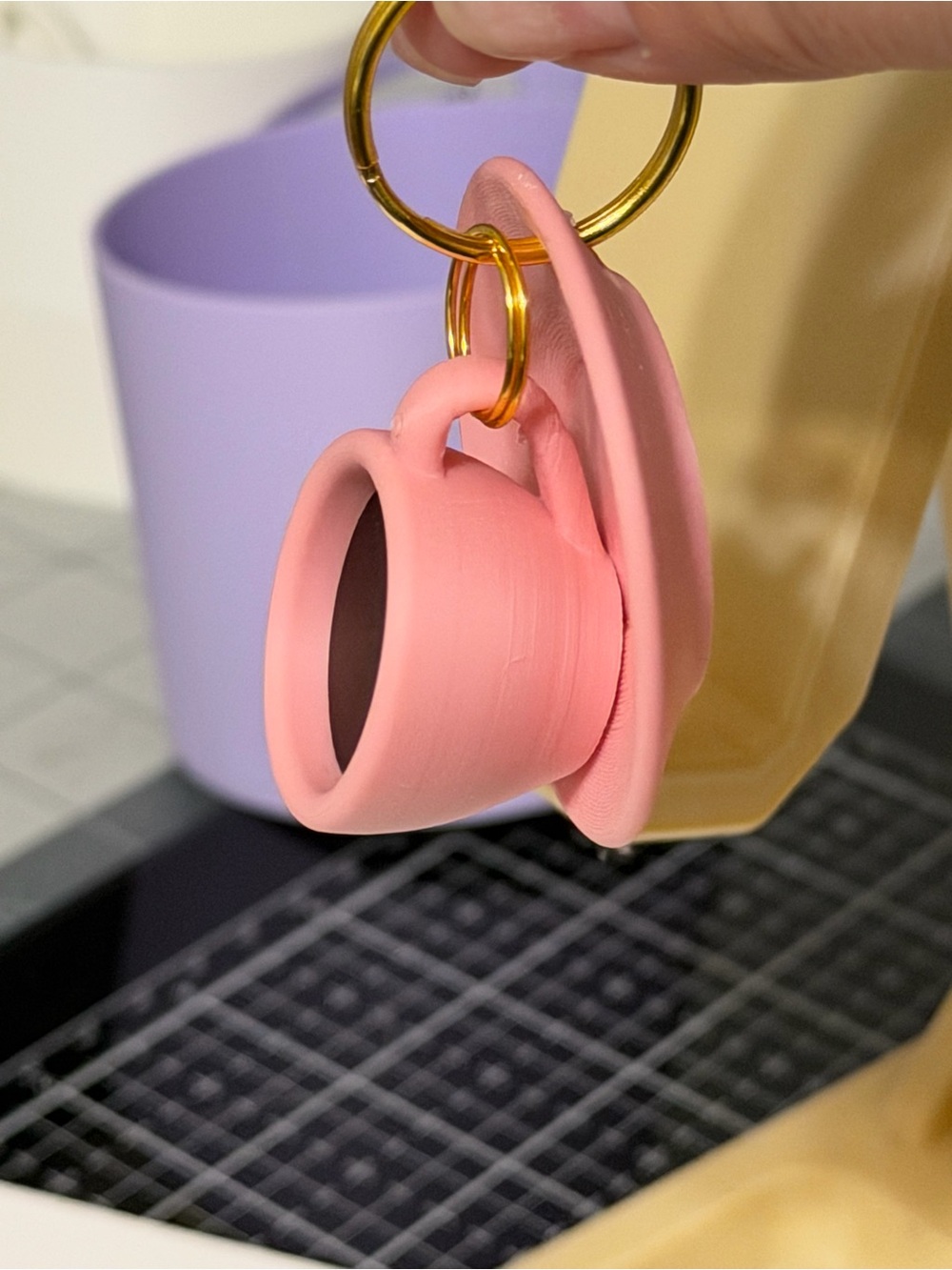 Pink Cup & Saucer Silicone Keychain by